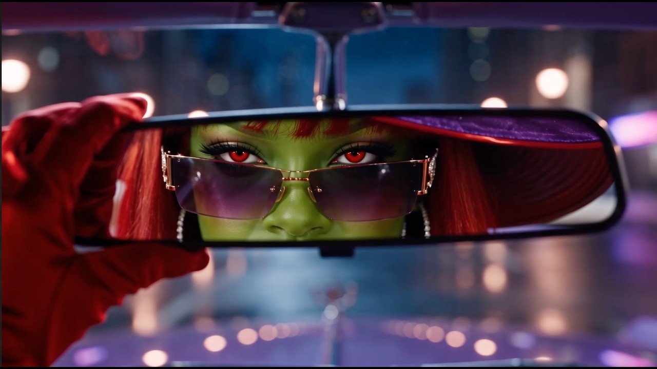Freaky KEKE reflected in the rearview mirror in the PHONE HOME music video